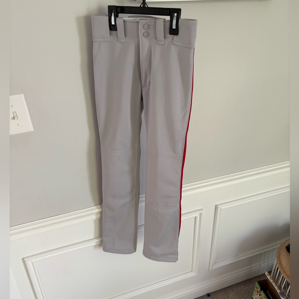 Like New- Mizuno Boys Baseball pant Gray with red strip- size medium